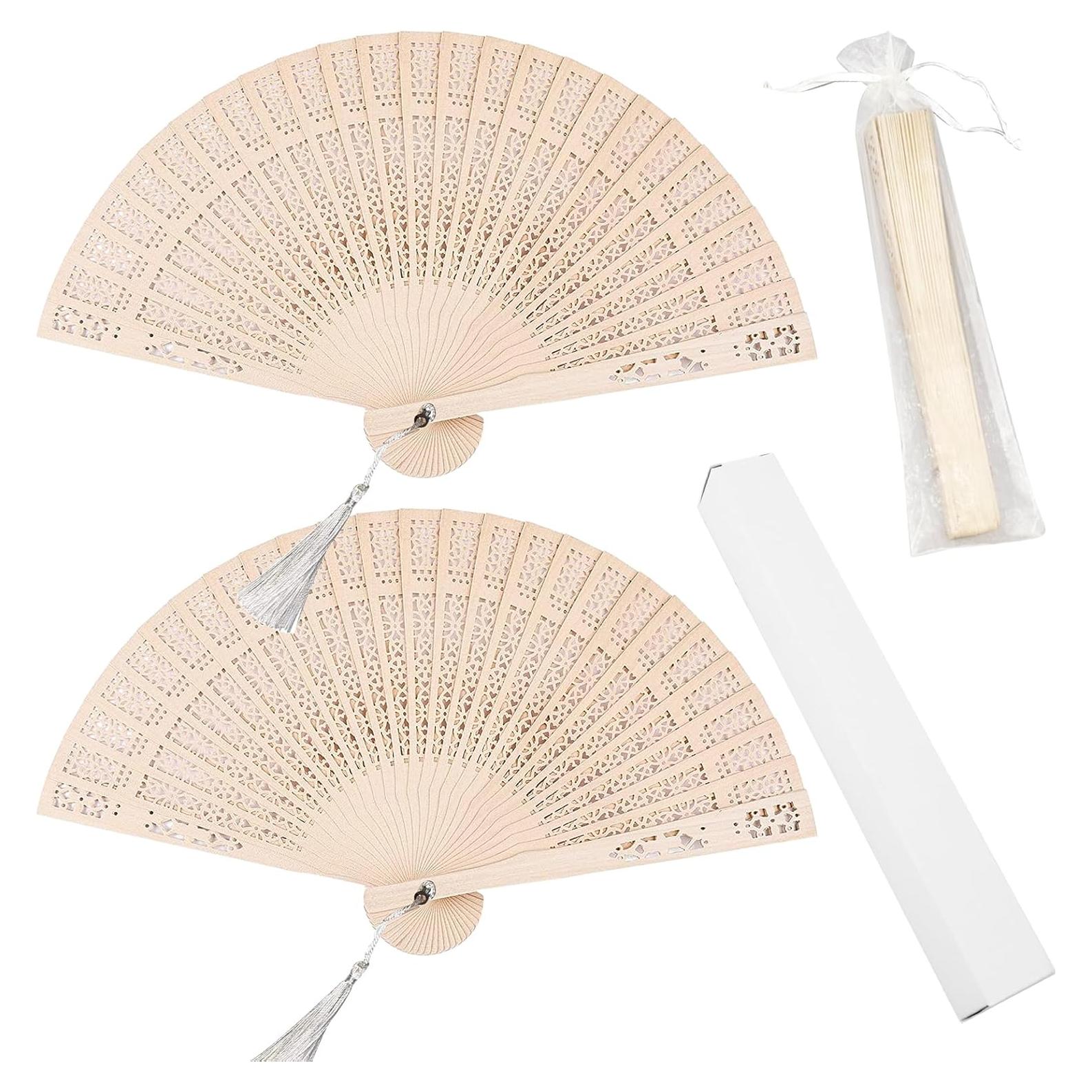 2 Abanicos de Madera Plegables Emsiok 20 cm Vintage