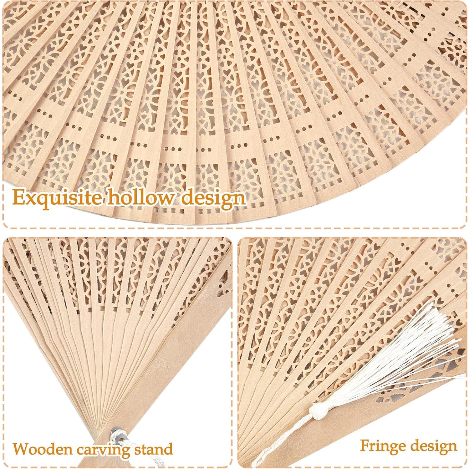 2 Abanicos de Madera Plegables Emsiok 20 cm Vintage