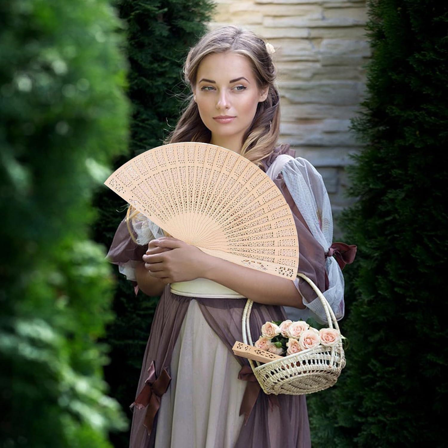 2 Abanicos de Madera Plegables Emsiok 20 cm Vintage