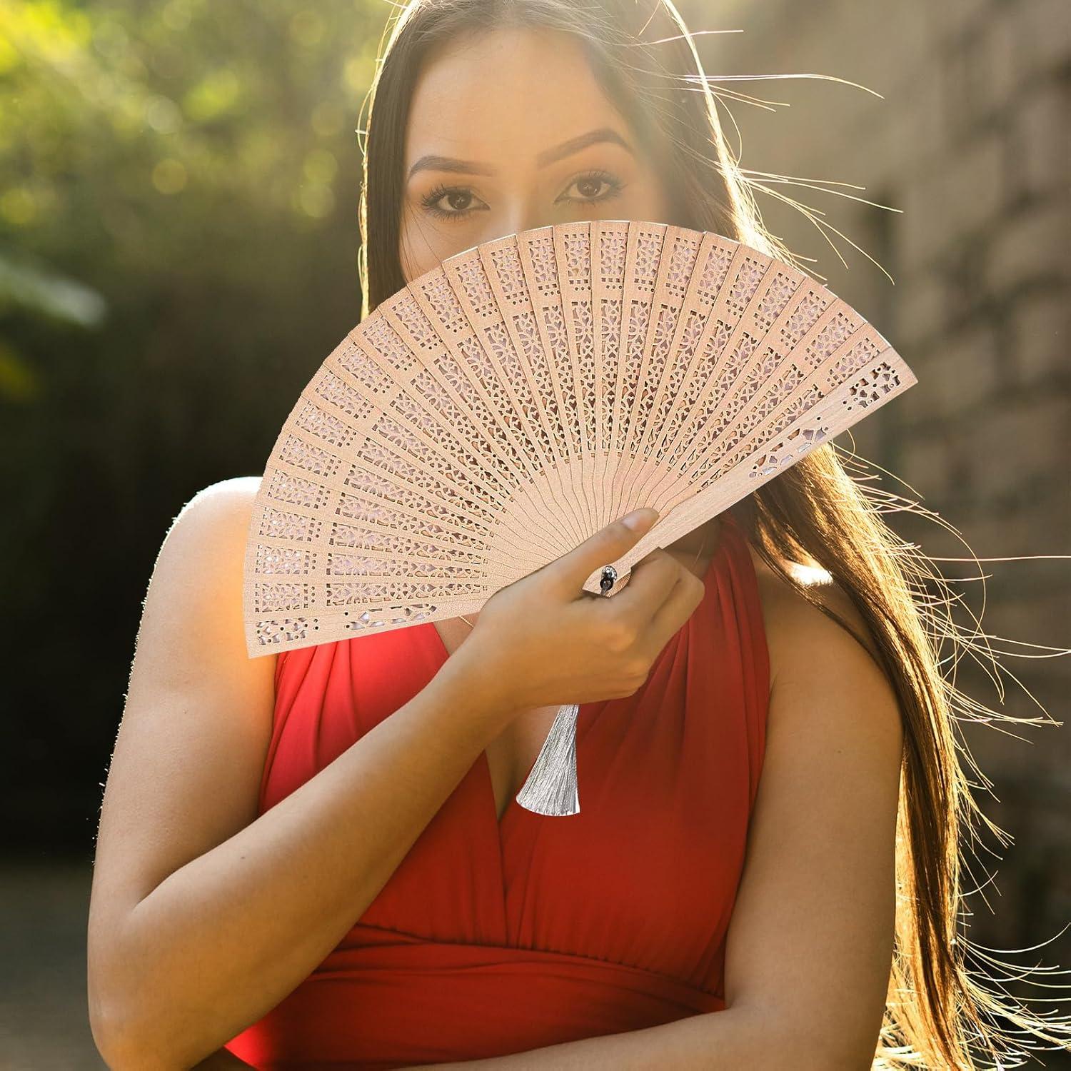 2 Abanicos de Madera Plegables Emsiok 20 cm Vintage