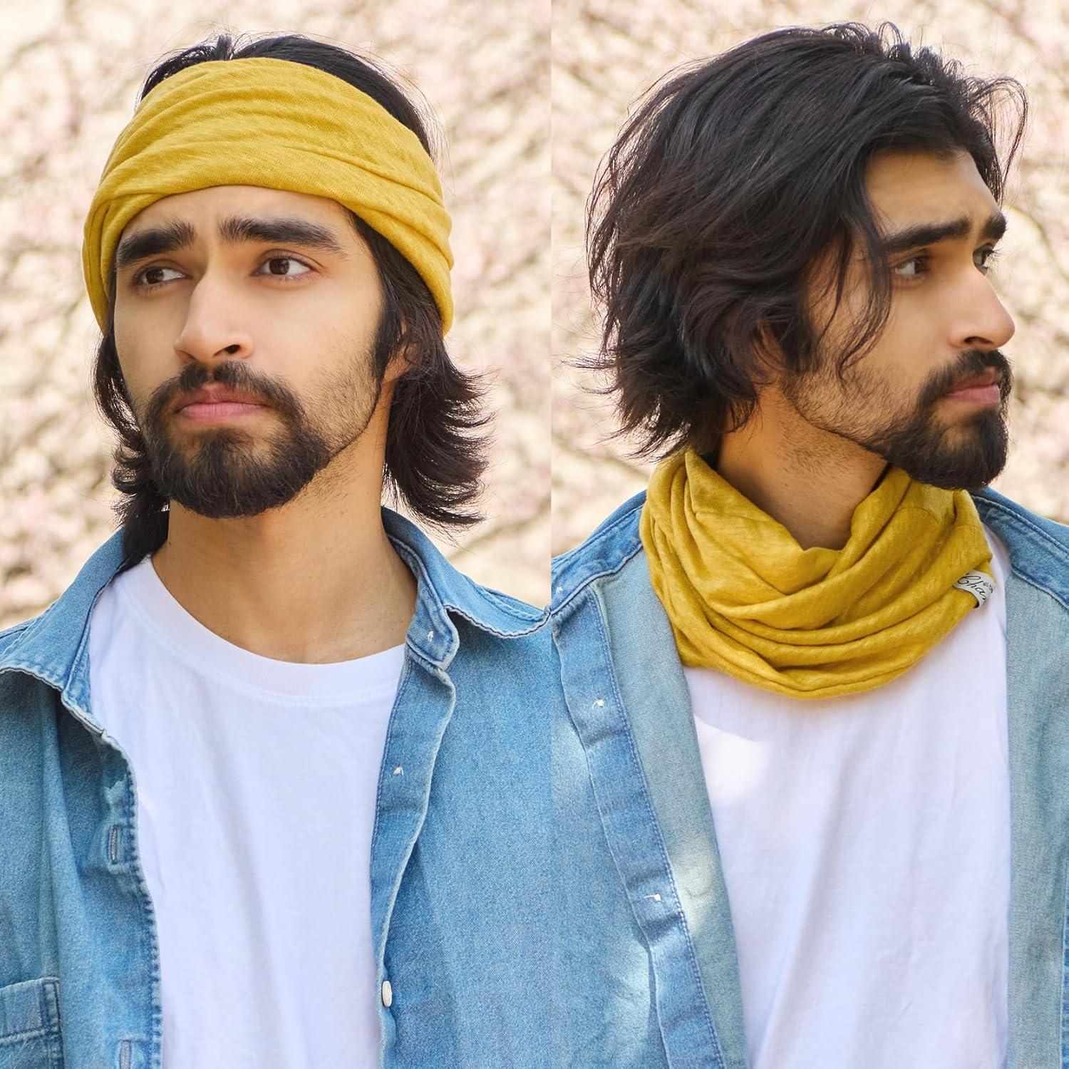 Gorro de Lino Charm 3 en 1 para Hombre - Diadema y Gaiter Mostaza