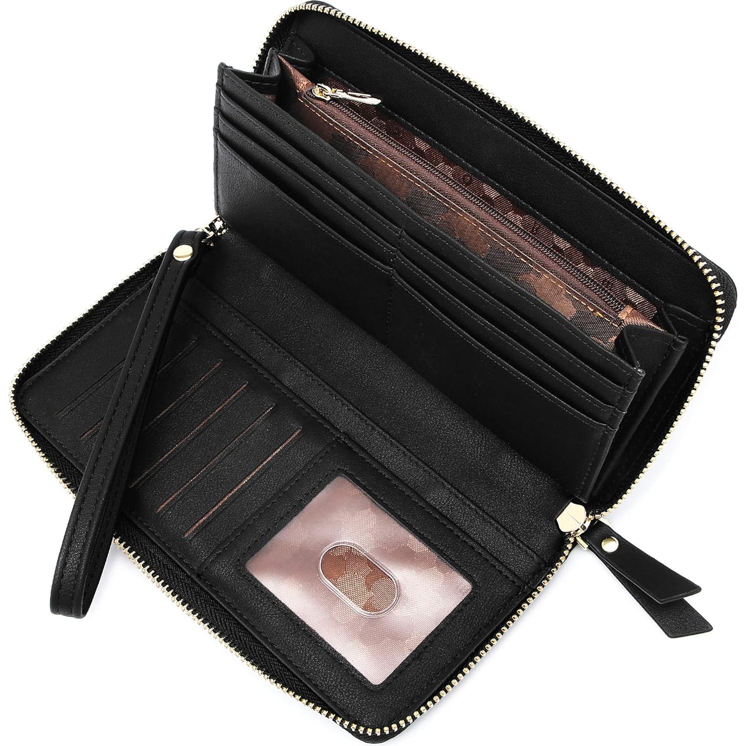 Cartera de muñeca GEEAD para mujer, cuero PU, bloqueo RFID