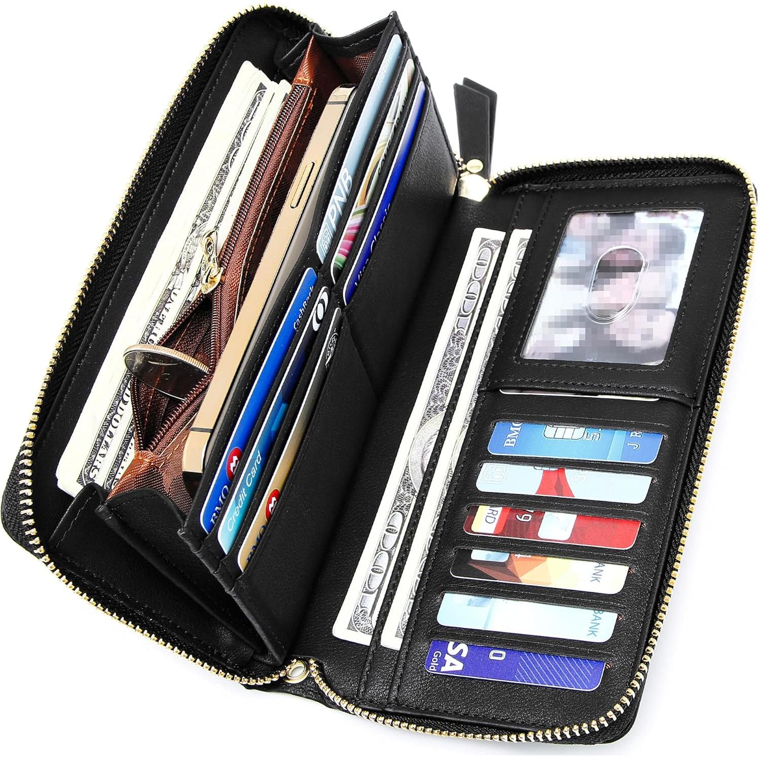 Cartera de muñeca GEEAD para mujer, cuero PU, bloqueo RFID