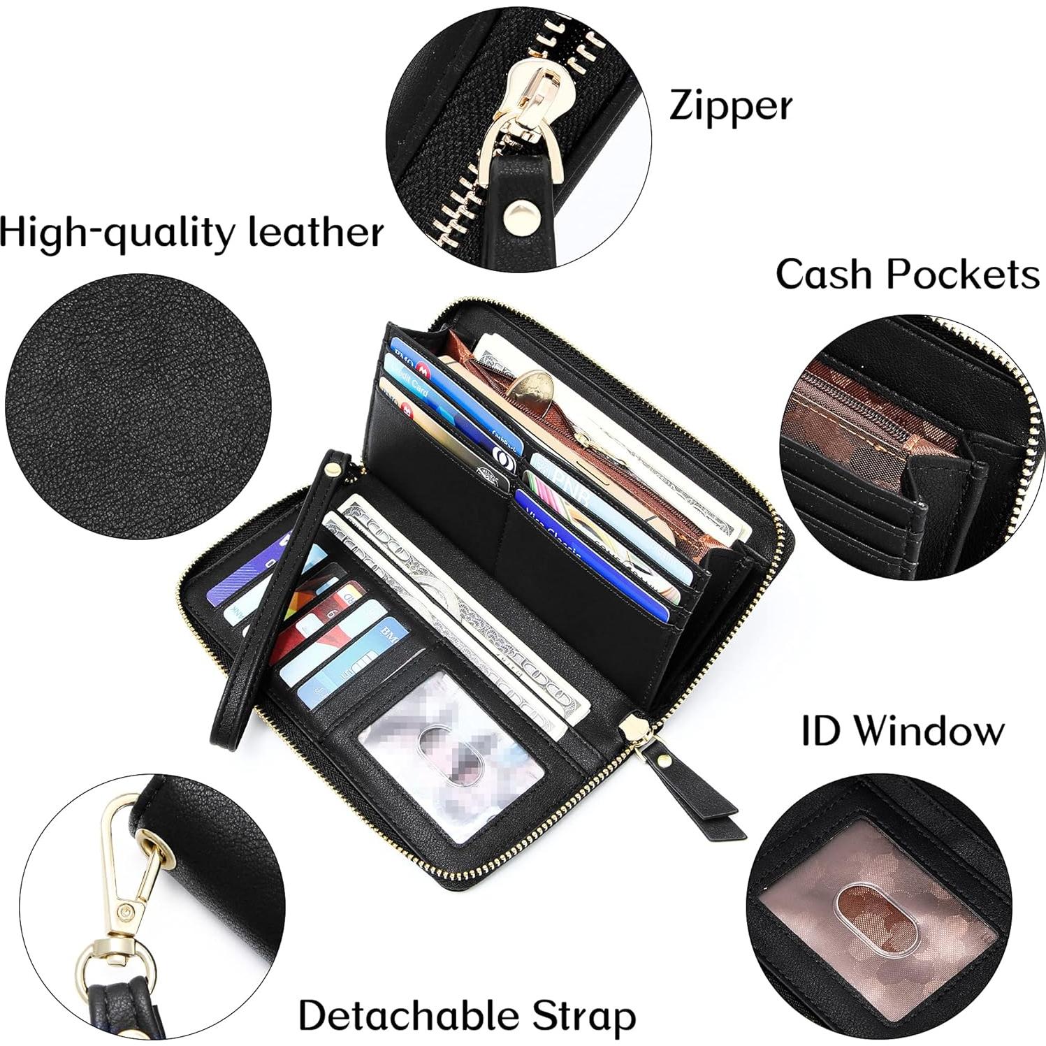 Cartera de muñeca GEEAD para mujer, cuero PU, bloqueo RFID