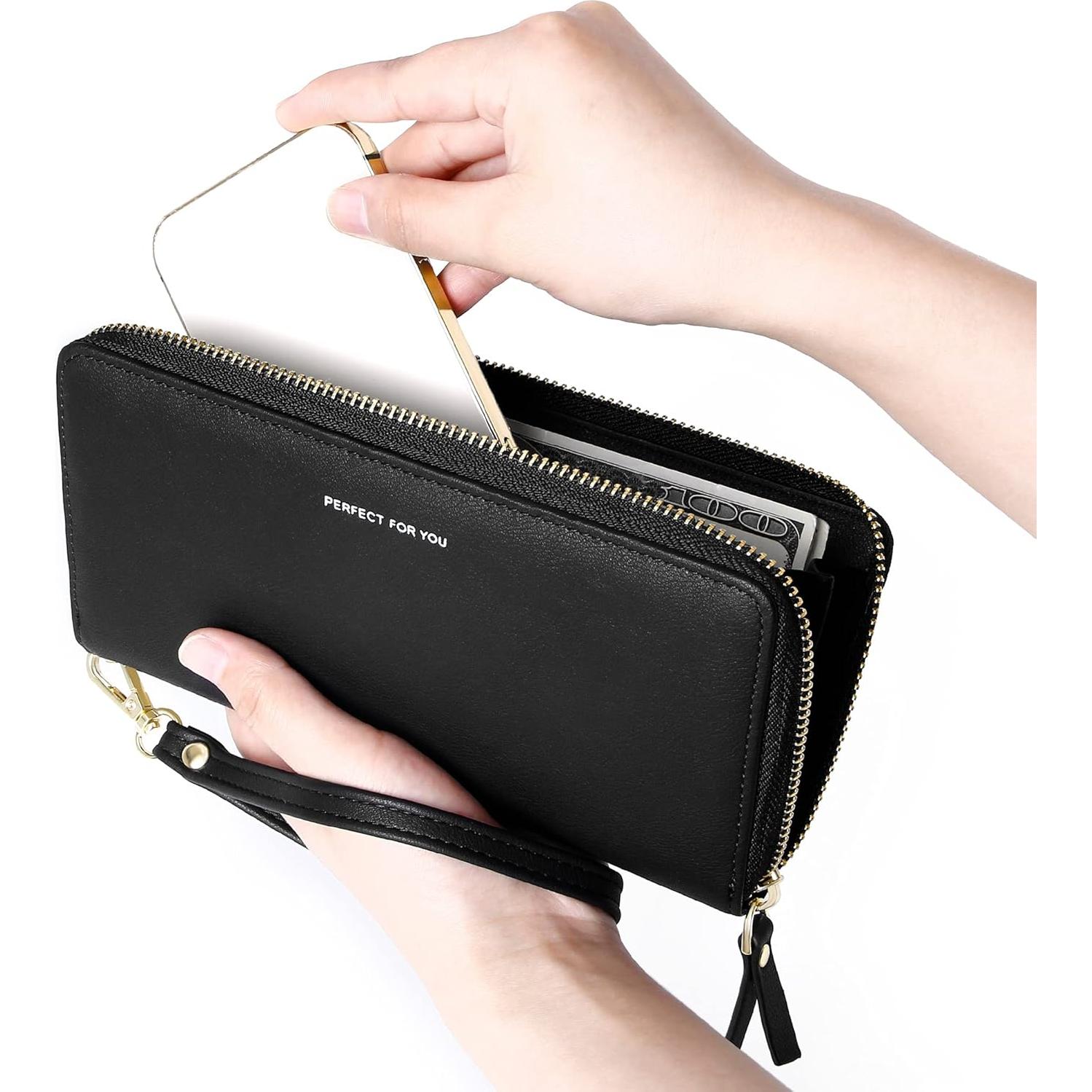 Cartera de muñeca GEEAD para mujer, cuero PU, bloqueo RFID