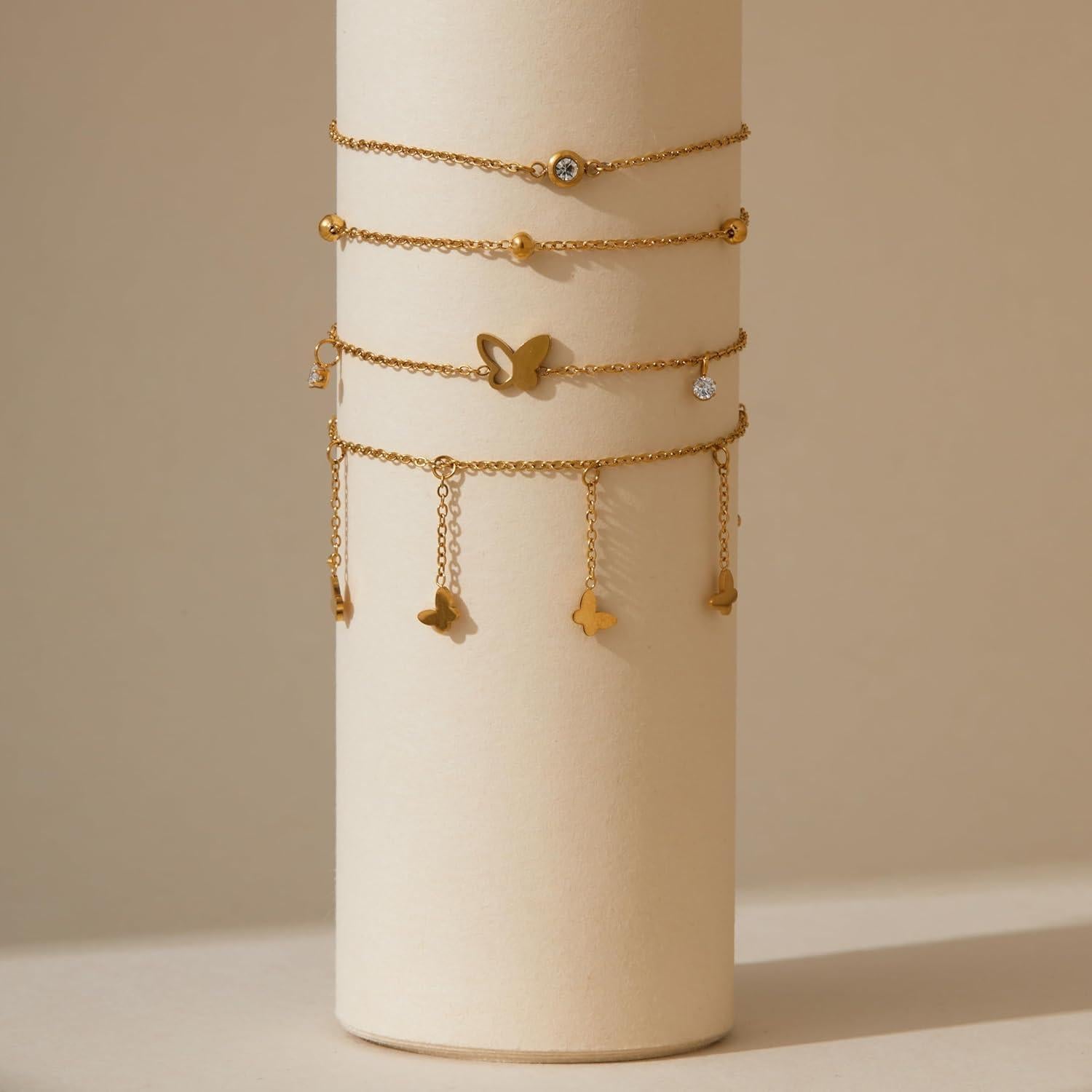 Conjunto de Pulseras de Tobillo de Oro 18K para Mujeres - 4 Piezas