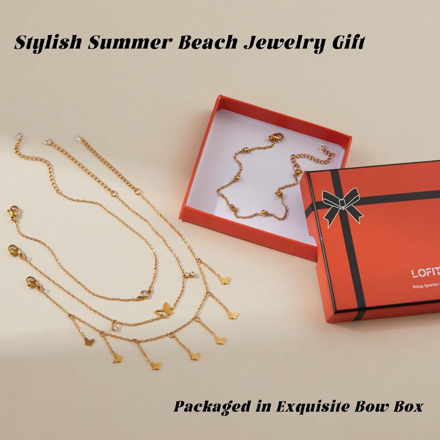 Conjunto de Pulseras de Tobillo de Oro 18K para Mujeres - 4 Piezas