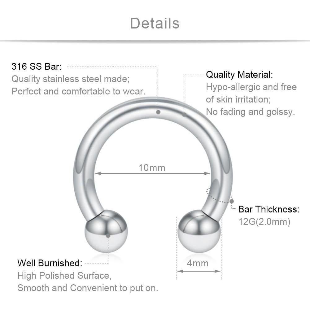 Anillos de Aro 12PCS SCERRING Acero Inoxidable 10mm 12G