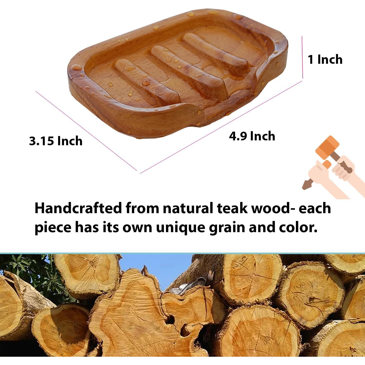 Soporte de Jabón de Madera NAZAKOOL - Drenaje Rápido 12.7x7.6cm