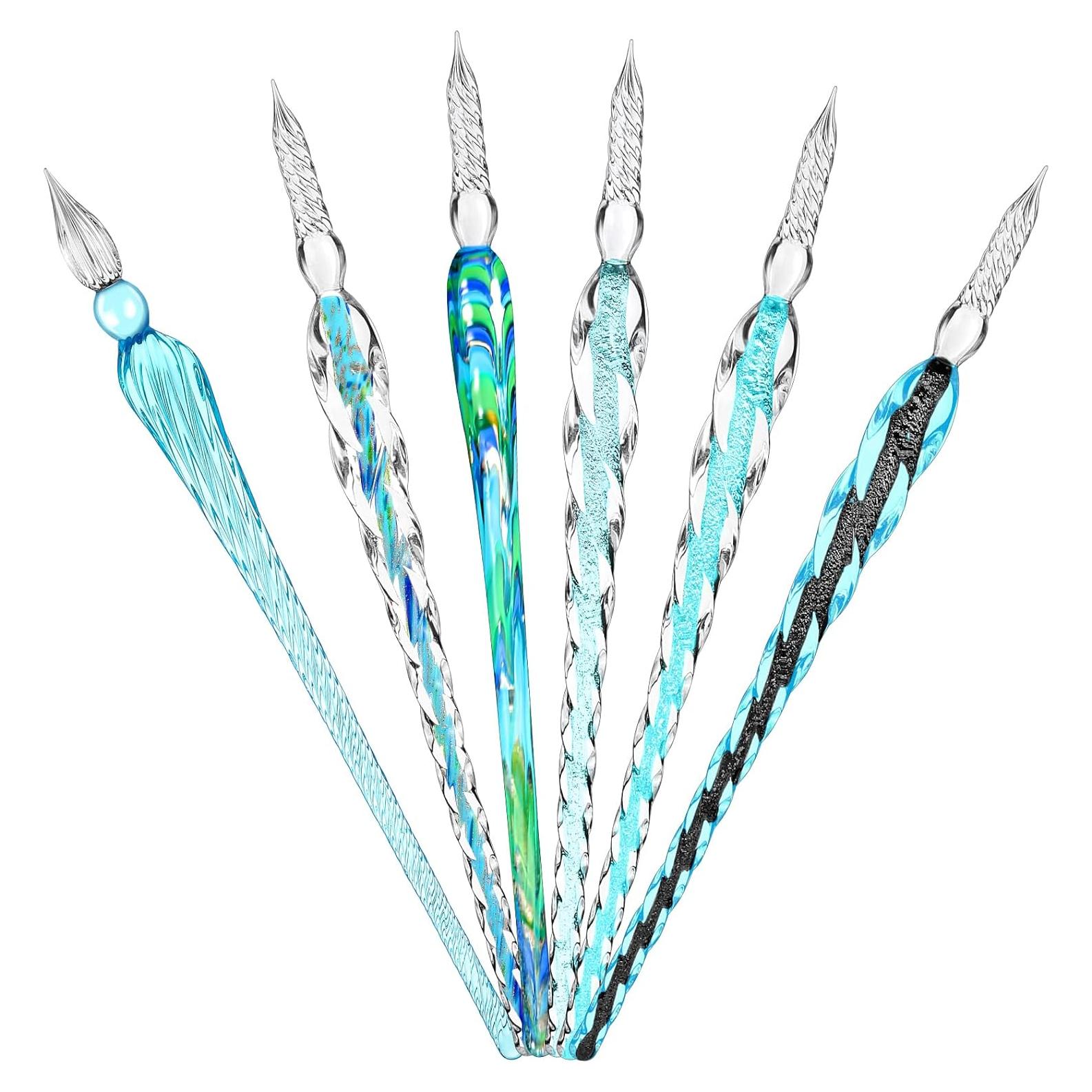 Plumas de Cristal Zonon 6 Pcs Hechas a Mano Azul Verde