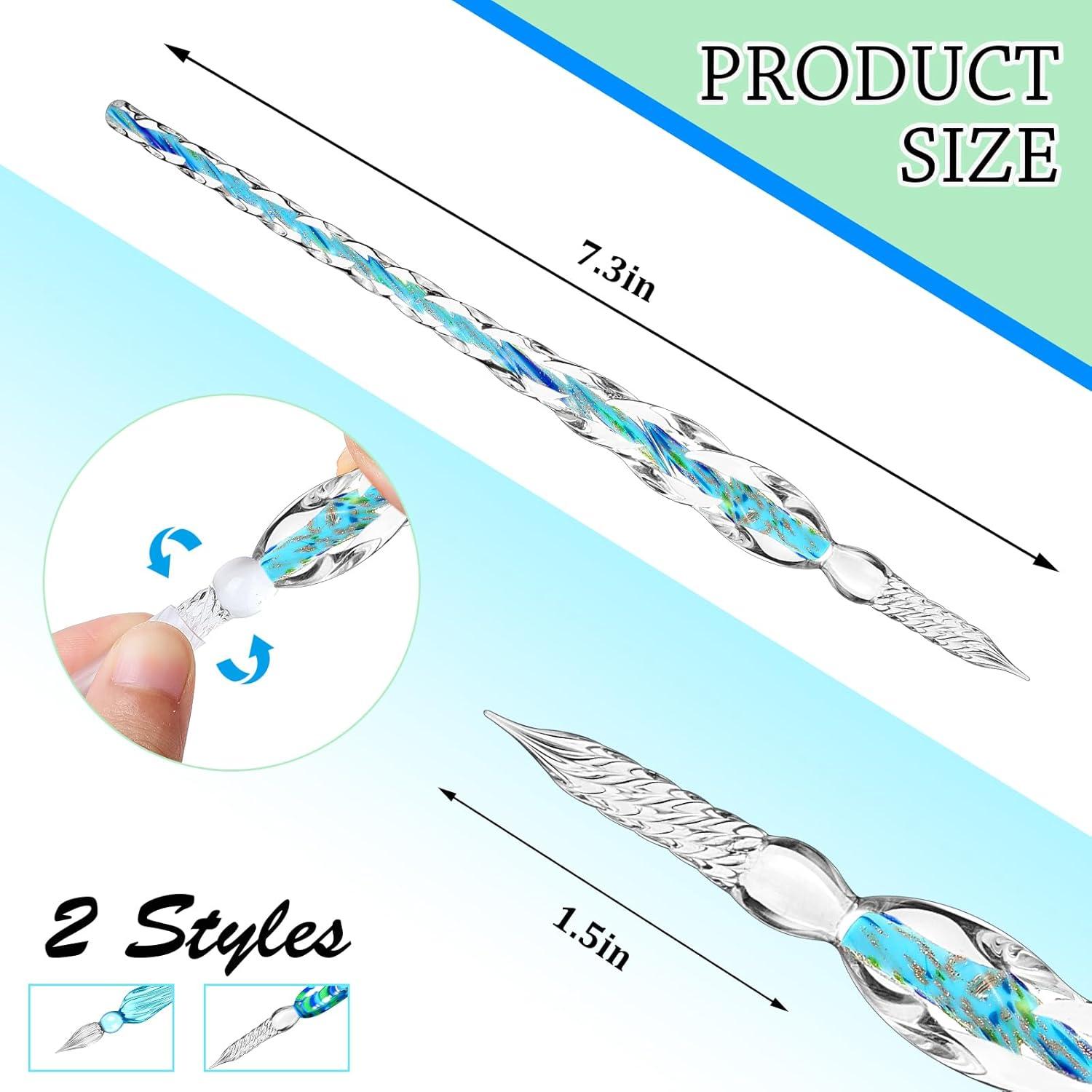 Plumas de Cristal Zonon 6 Pcs Hechas a Mano Azul Verde