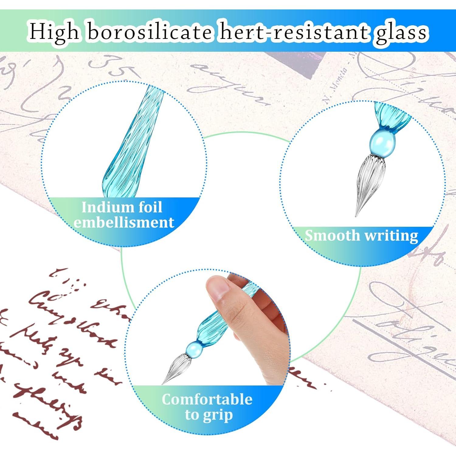 Plumas de Cristal Zonon 6 Pcs Hechas a Mano Azul Verde