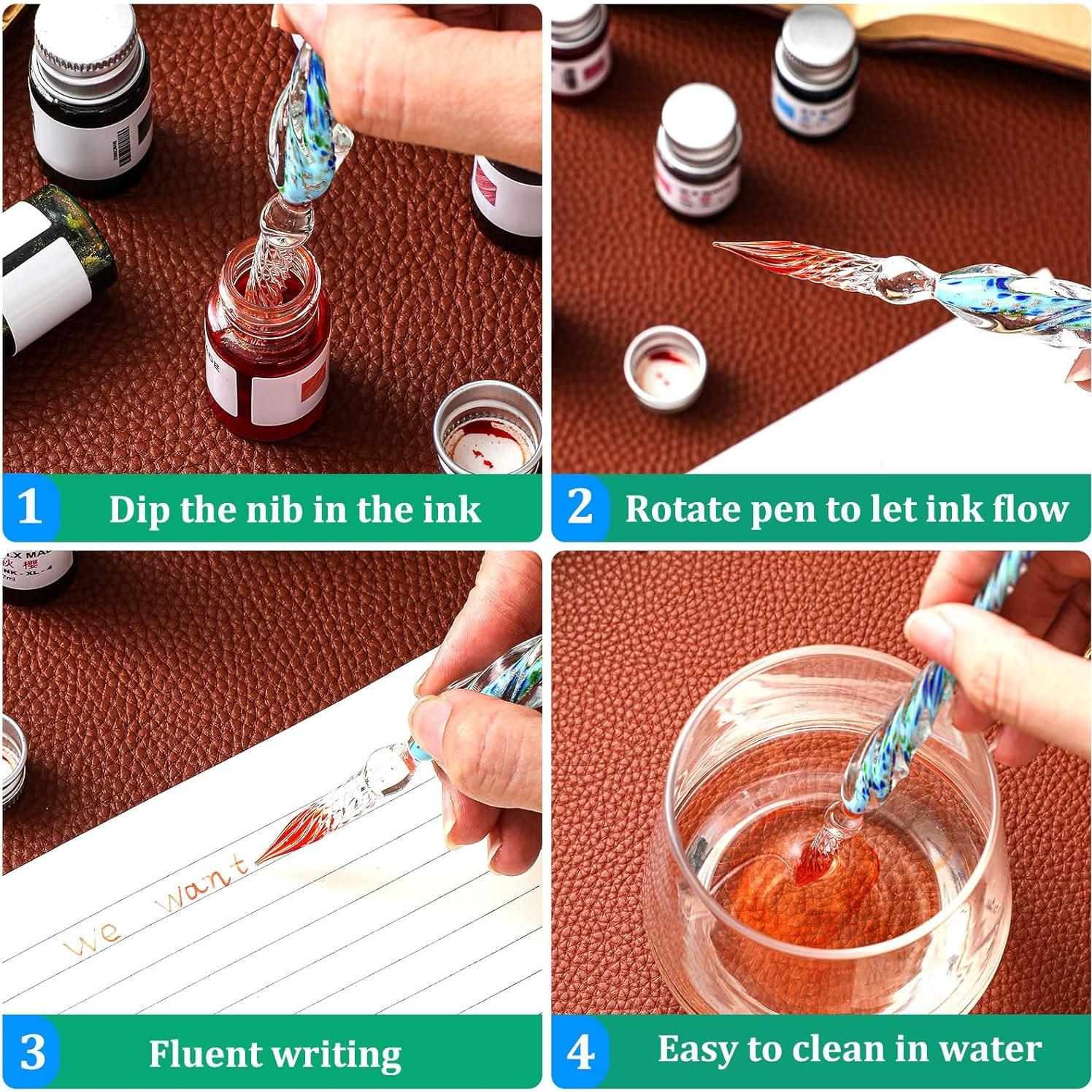 Plumas de Cristal Zonon 6 Pcs Hechas a Mano Azul Verde