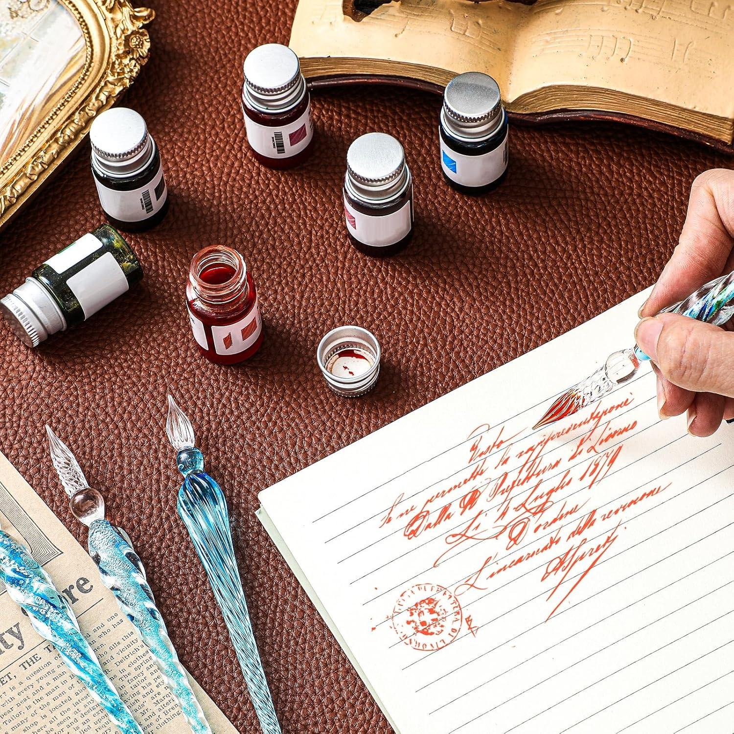 Plumas de Cristal Zonon 6 Pcs Hechas a Mano Azul Verde