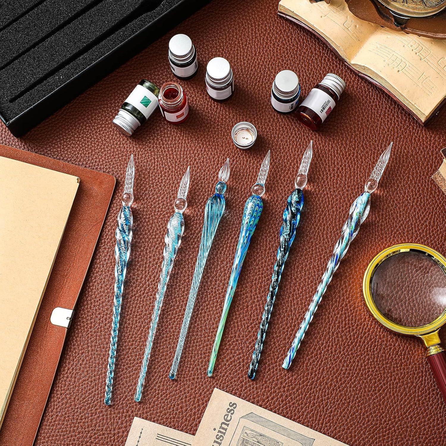 Plumas de Cristal Zonon 6 Pcs Hechas a Mano Azul Verde