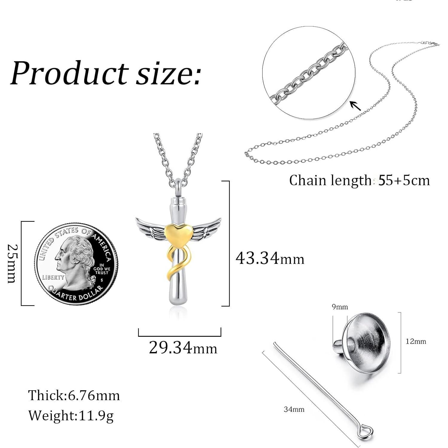 Collar de Urna de Crema LuxglitterLin con Alas de Ángel 54.86 cm