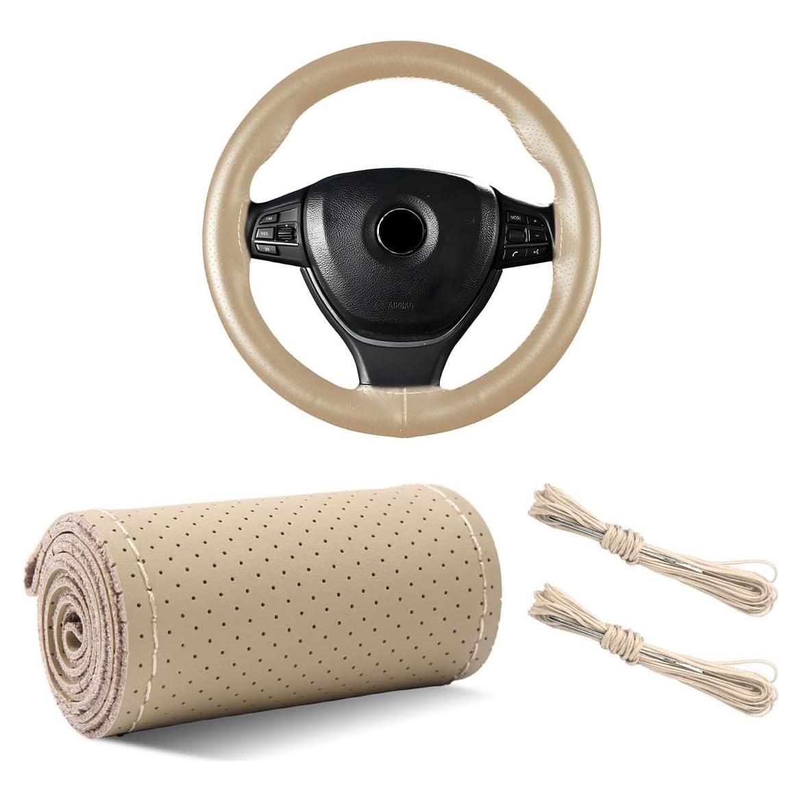 Cubierta de Volante de Cuero Yourkar 15" Beige DIY Antideslizante