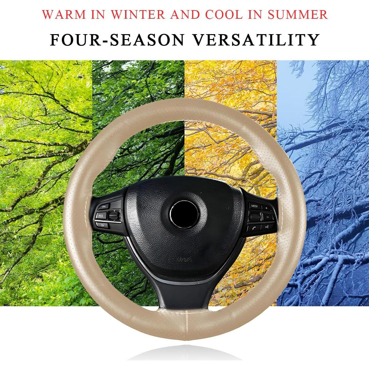 Cubierta de Volante de Cuero Yourkar 15" Beige DIY Antideslizante