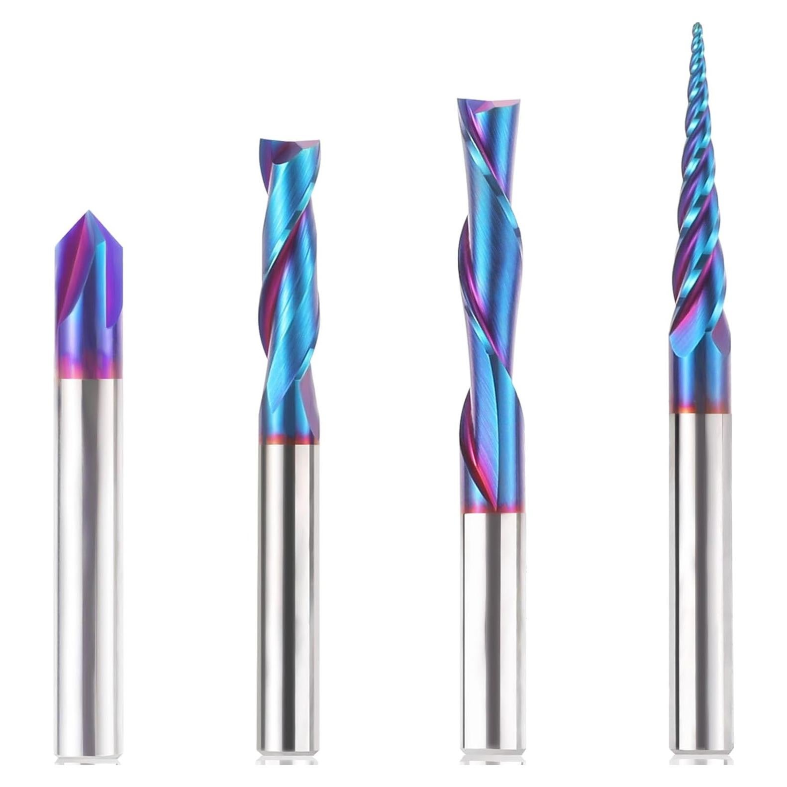 Conjunto de 4 Bits de Router CNC HQMaster 1/4" Carburo Tungsteno