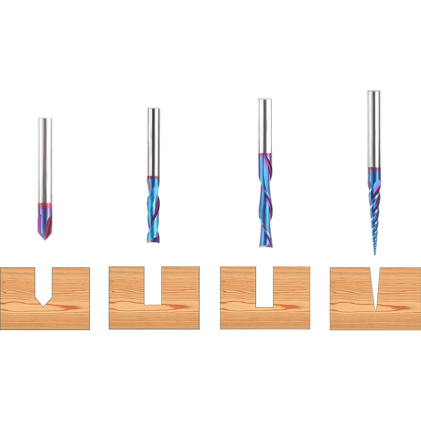 Conjunto de 4 Bits de Router CNC HQMaster 1/4" Carburo Tungsteno