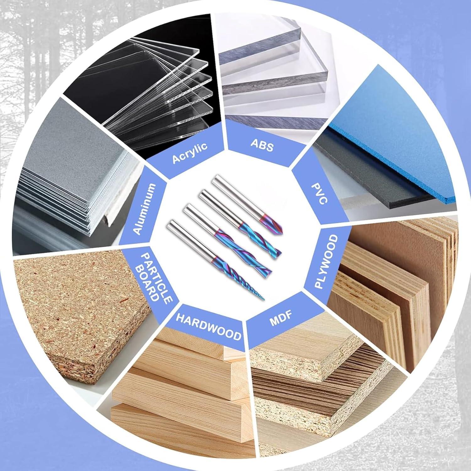 Conjunto de 4 Bits de Router CNC HQMaster 1/4" Carburo Tungsteno