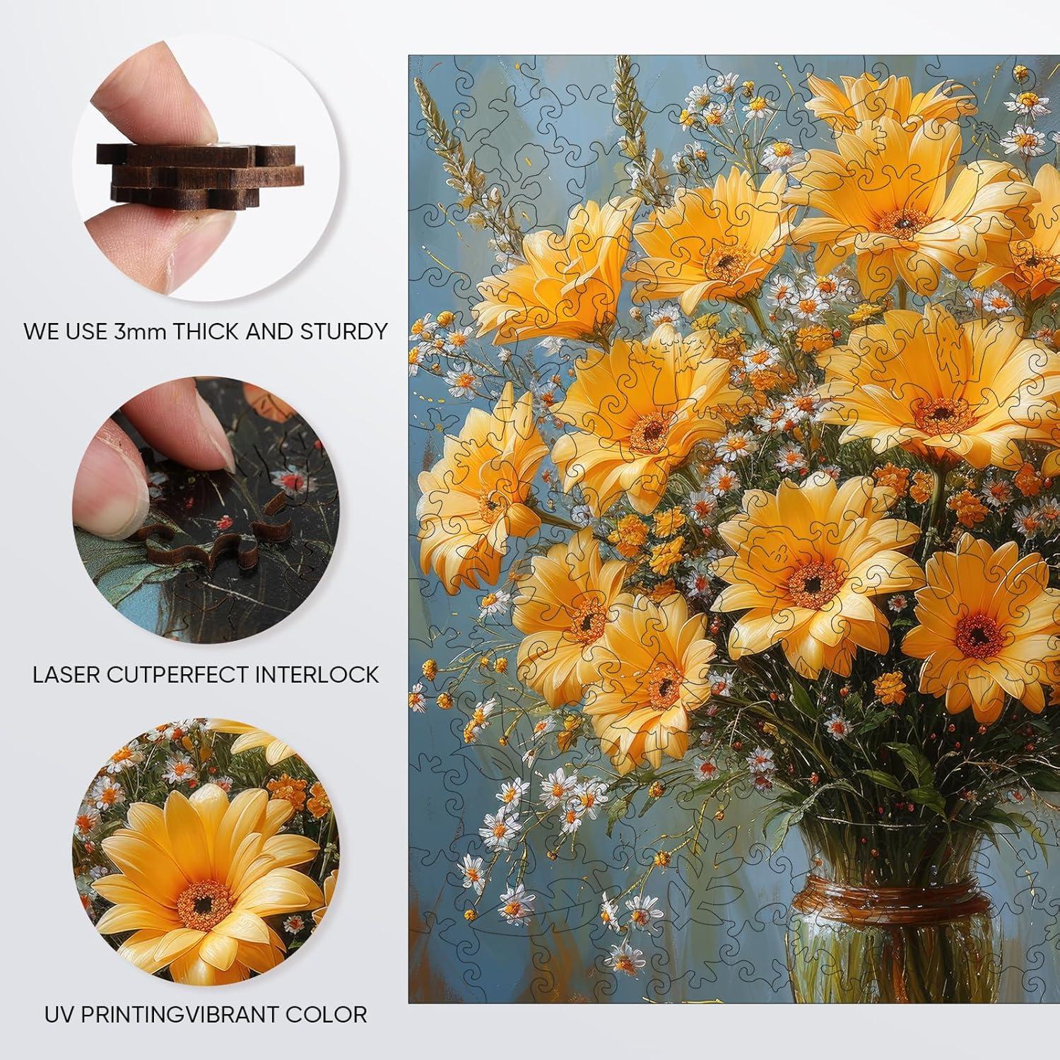 Rompecabezas de Madera Crisantemo 200 Piezas Jiroinlly 28.4 cm