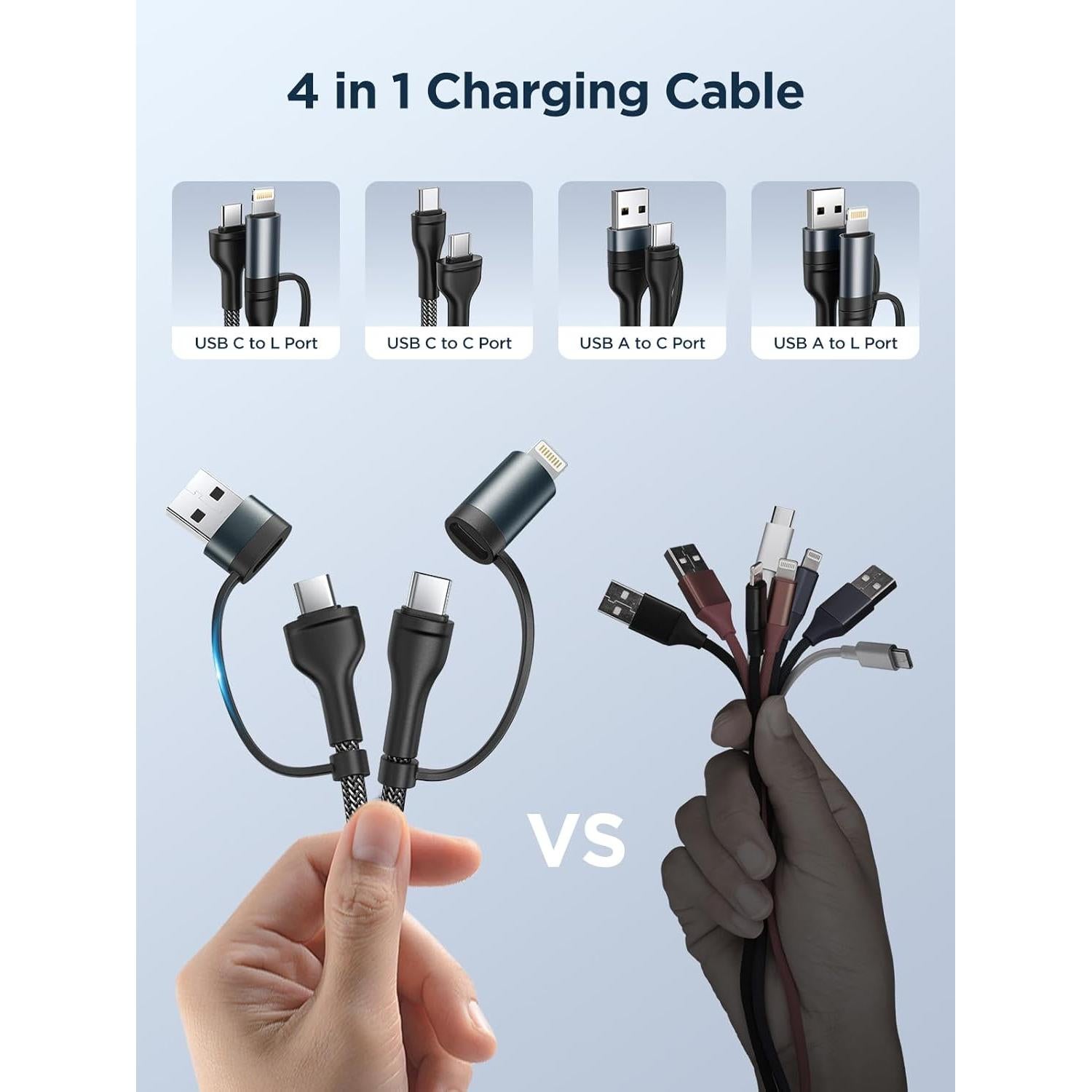 Cable de carga 4 en 1 XUDUO 2.0m USB C Lightning 60W