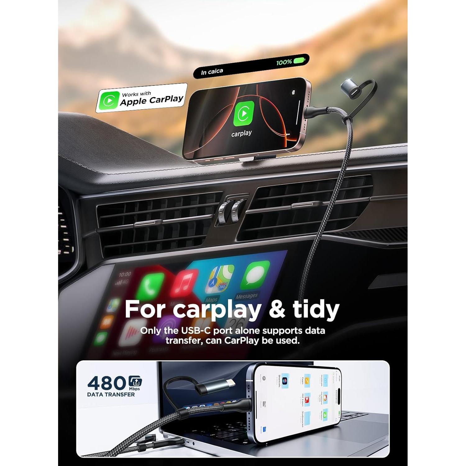 Cable de carga 4 en 1 XUDUO 2.0m USB C Lightning 60W