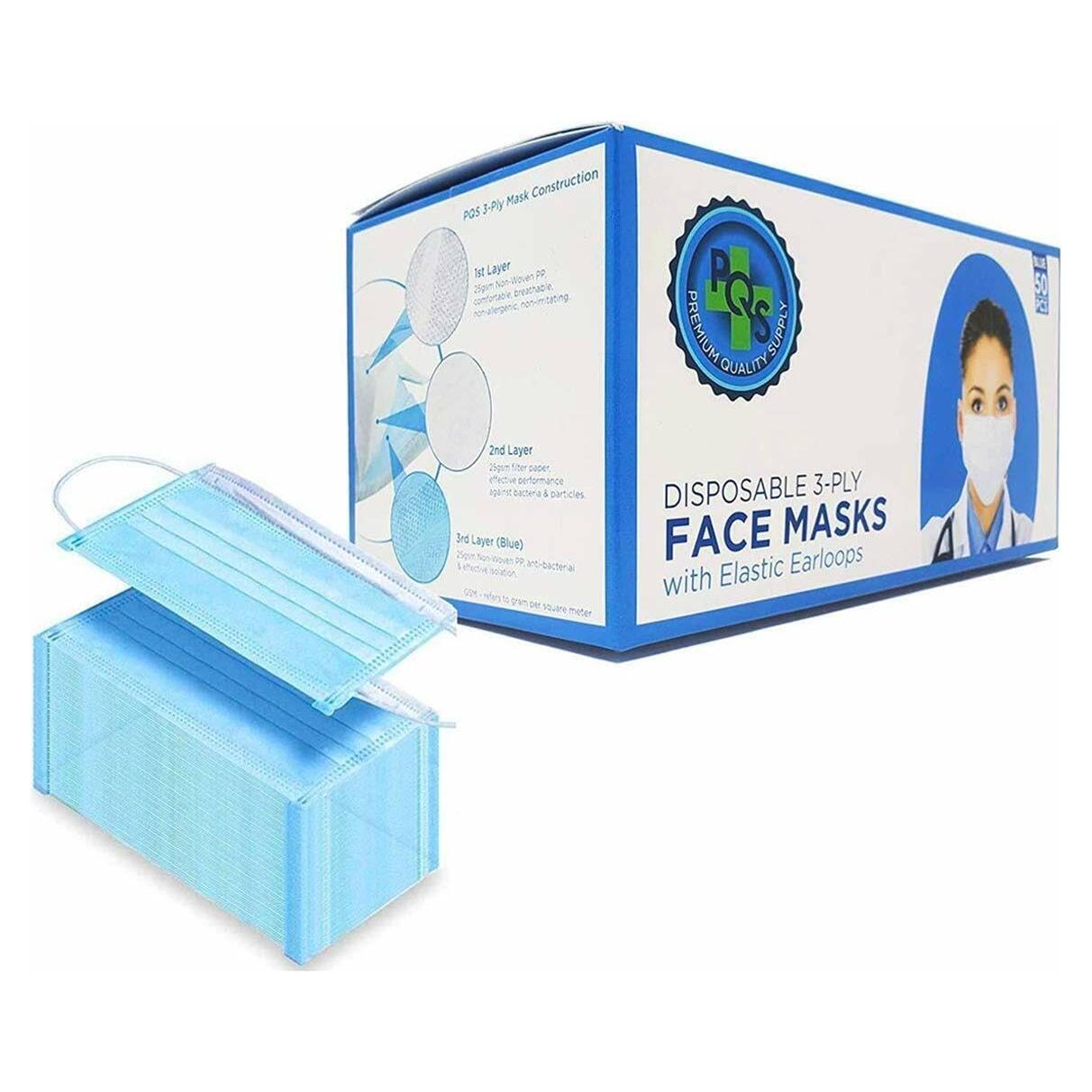 Mascarillas Desechables PQS 3 Capas Hipoalergénicas 50 Unidades