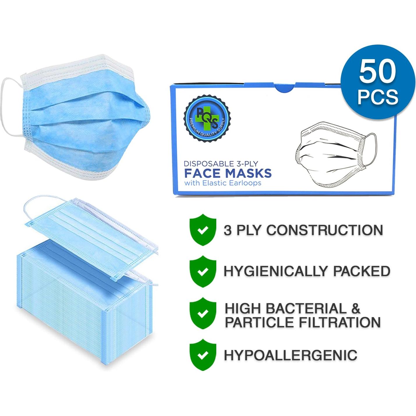 Mascarillas Desechables PQS 3 Capas Hipoalergénicas 50 Unidades