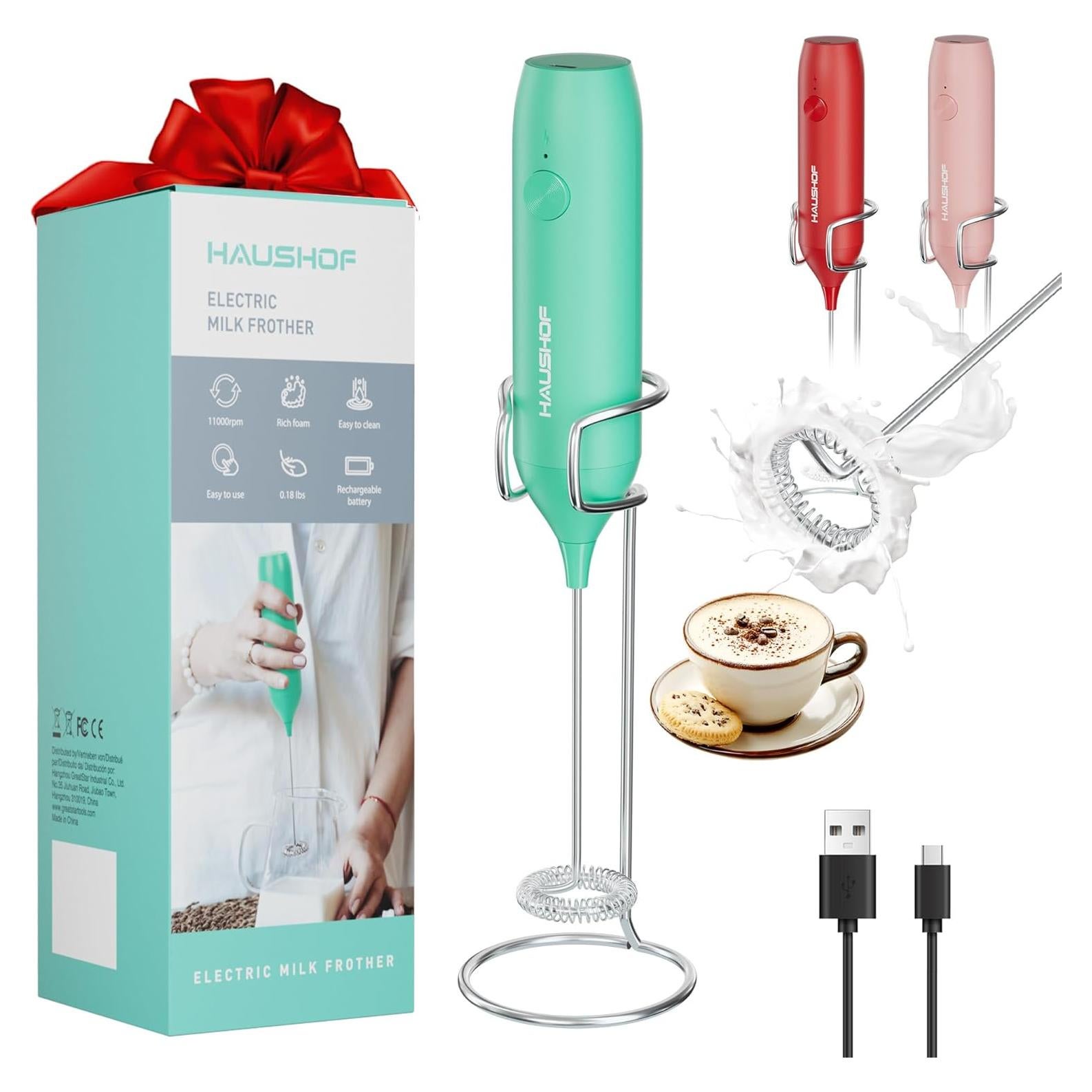 Espumador de Leche Eléctrico HAUSHOF Verde Recargable USB-C