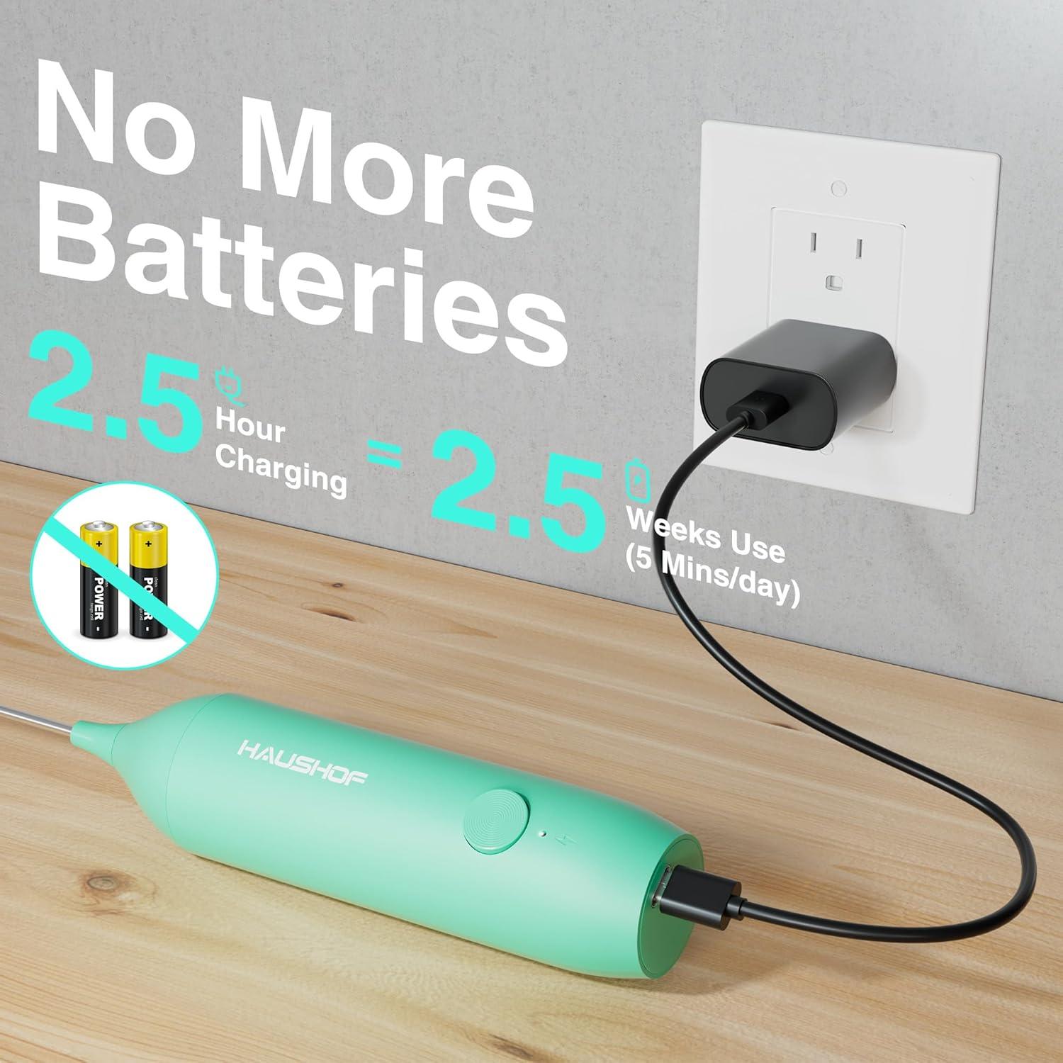 Espumador de Leche Eléctrico HAUSHOF Verde Recargable USB-C