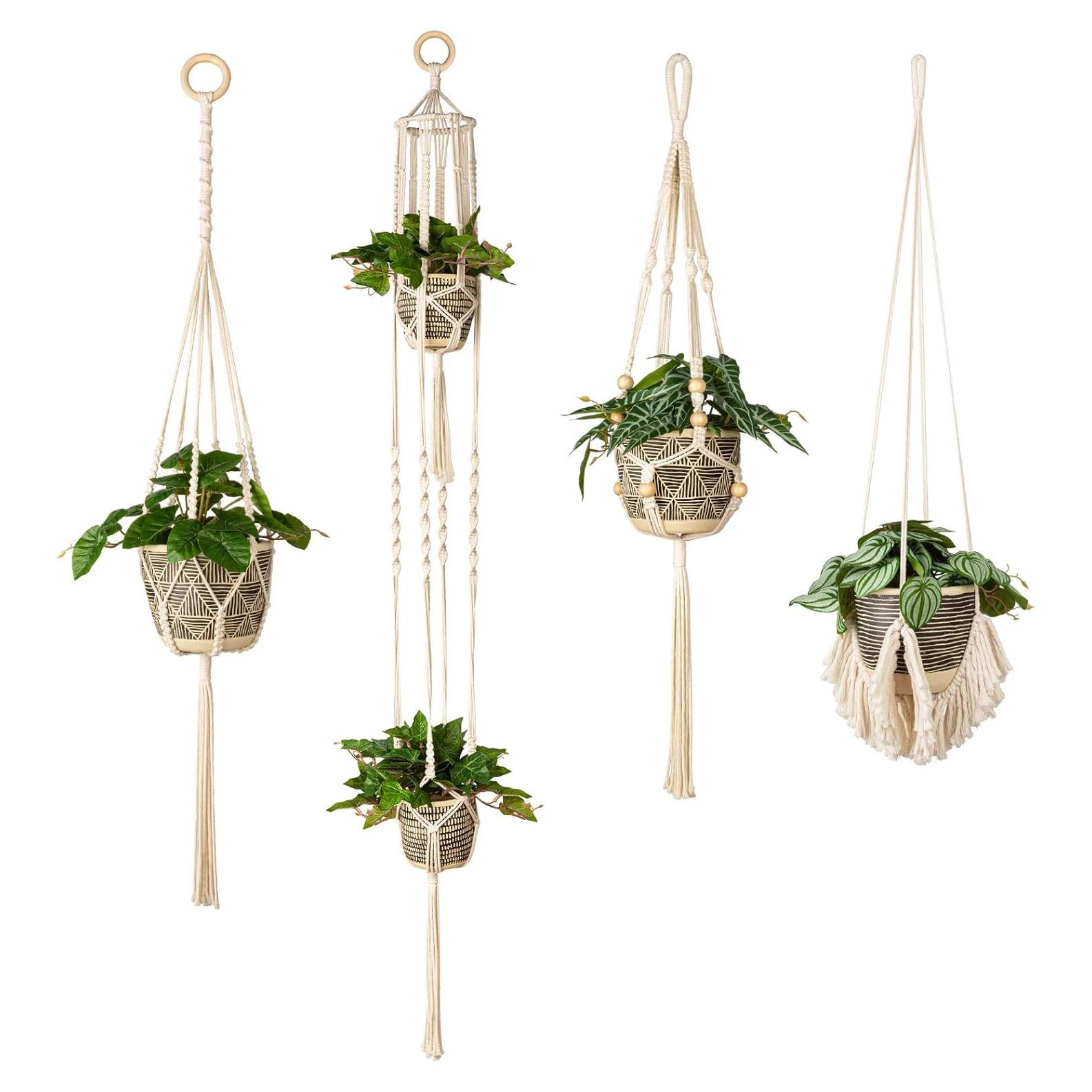 Colgador de Macramé ANROYE para Plantas - Juego de 4 Beige
