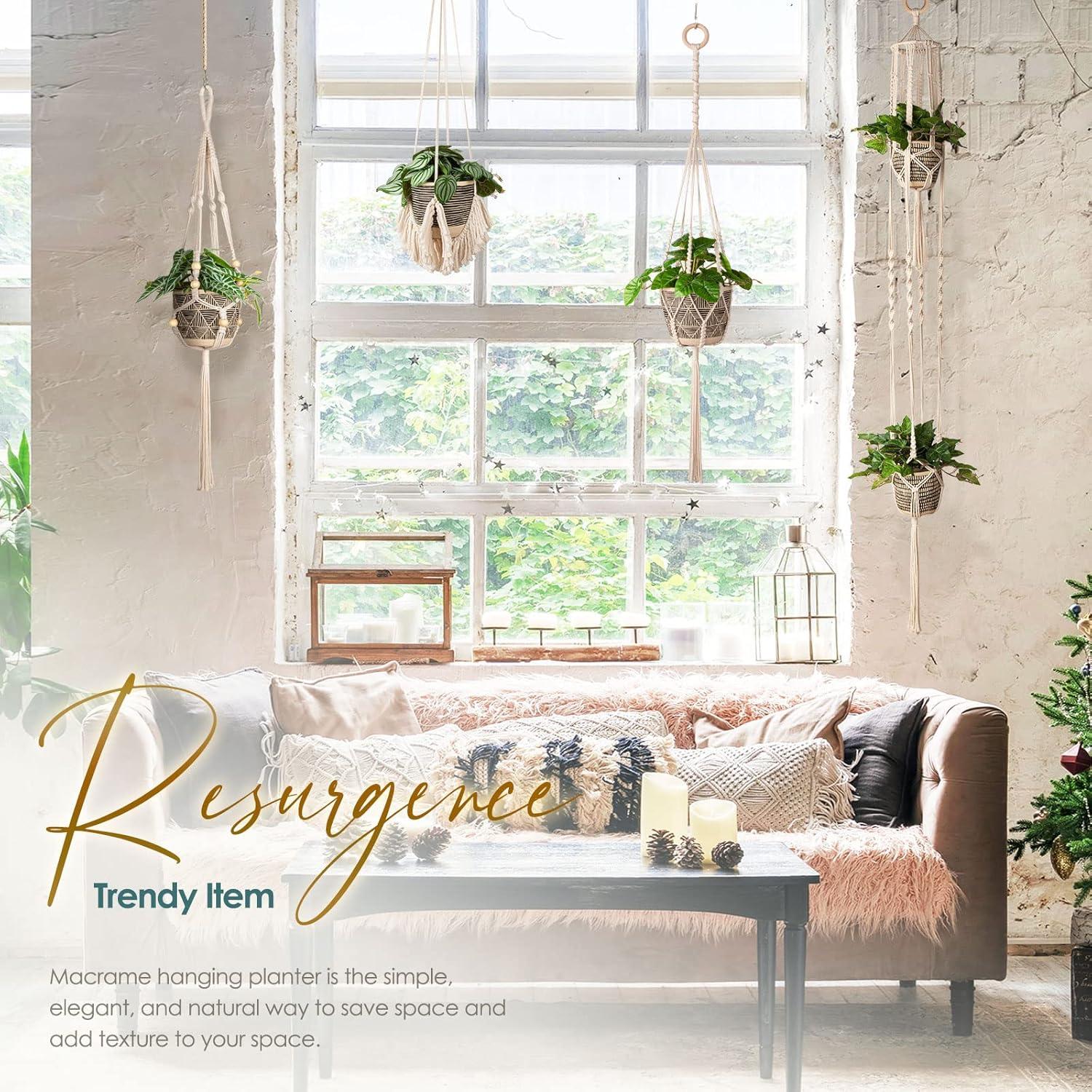 Colgador de Macramé ANROYE para Plantas - Juego de 4 Beige