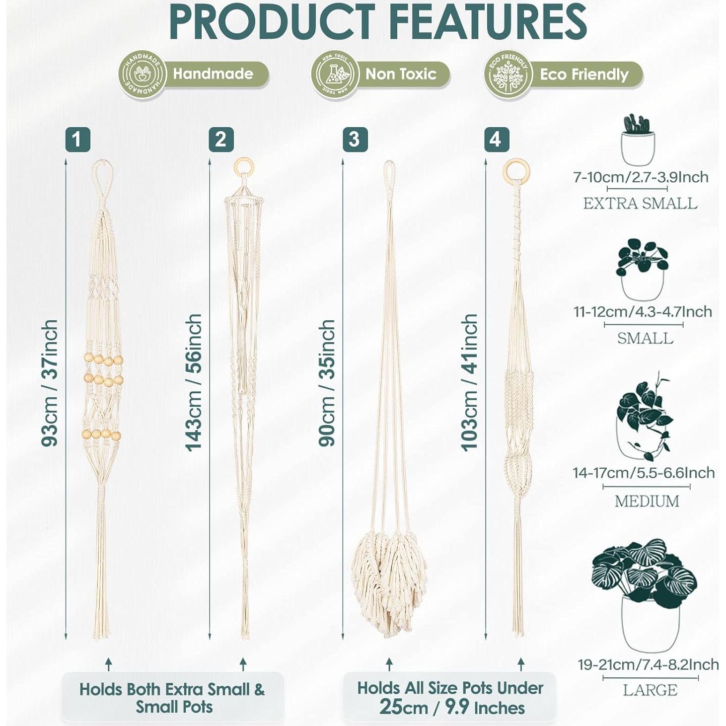 Colgador de Macramé ANROYE para Plantas - Juego de 4 Beige