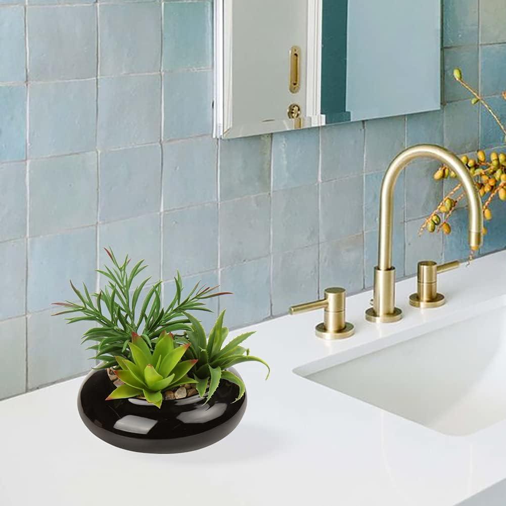 Planta Suculenta Artificial Hollyone en Maceta Cerámica Negra 17cm