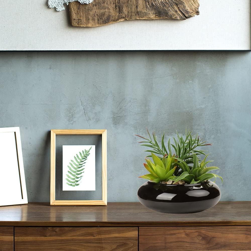 Planta Suculenta Artificial Hollyone en Maceta Cerámica Negra 17cm