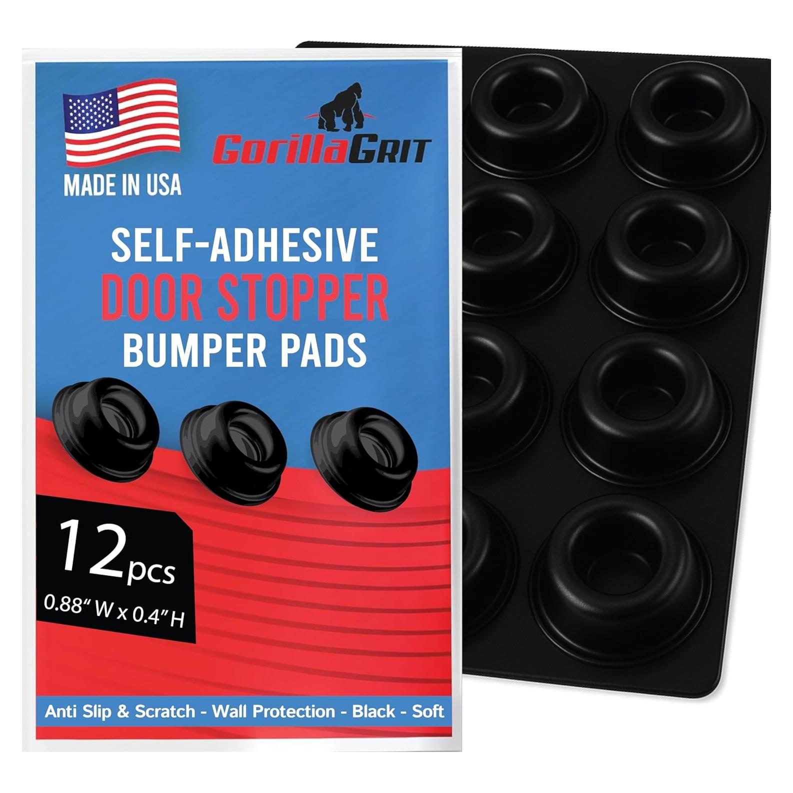 Topes de Puerta Autoadhesivos GorillaGrit - Juego de 12, Negro
