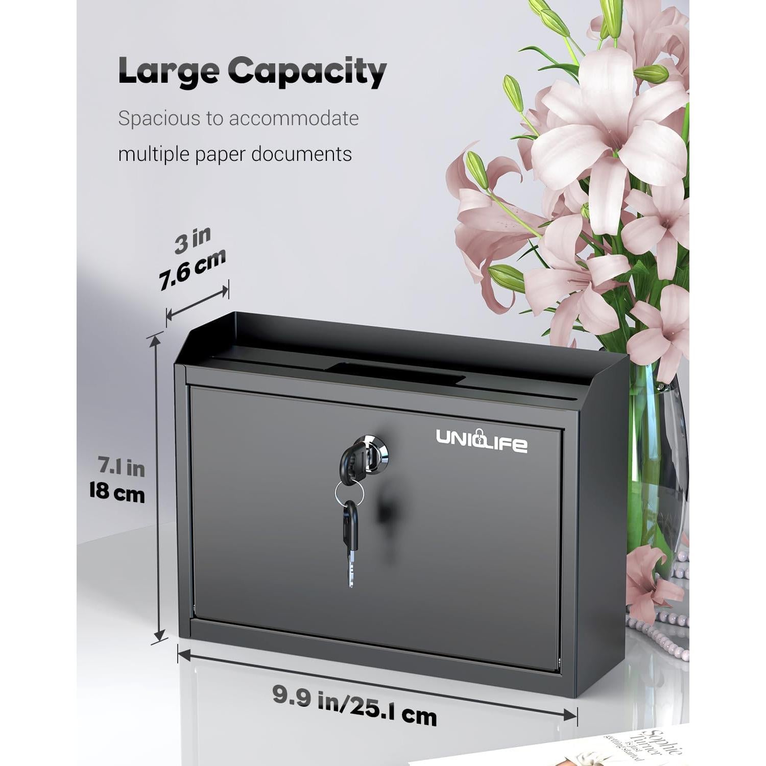 Buzón de Pared Uniclife BG3573-BK con Cerradura y Soporte