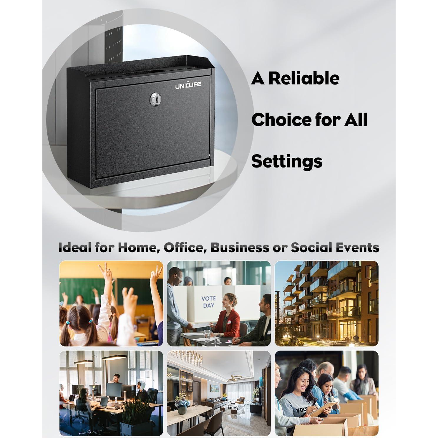 Buzón de Pared Uniclife BG3573-BK con Cerradura y Soporte