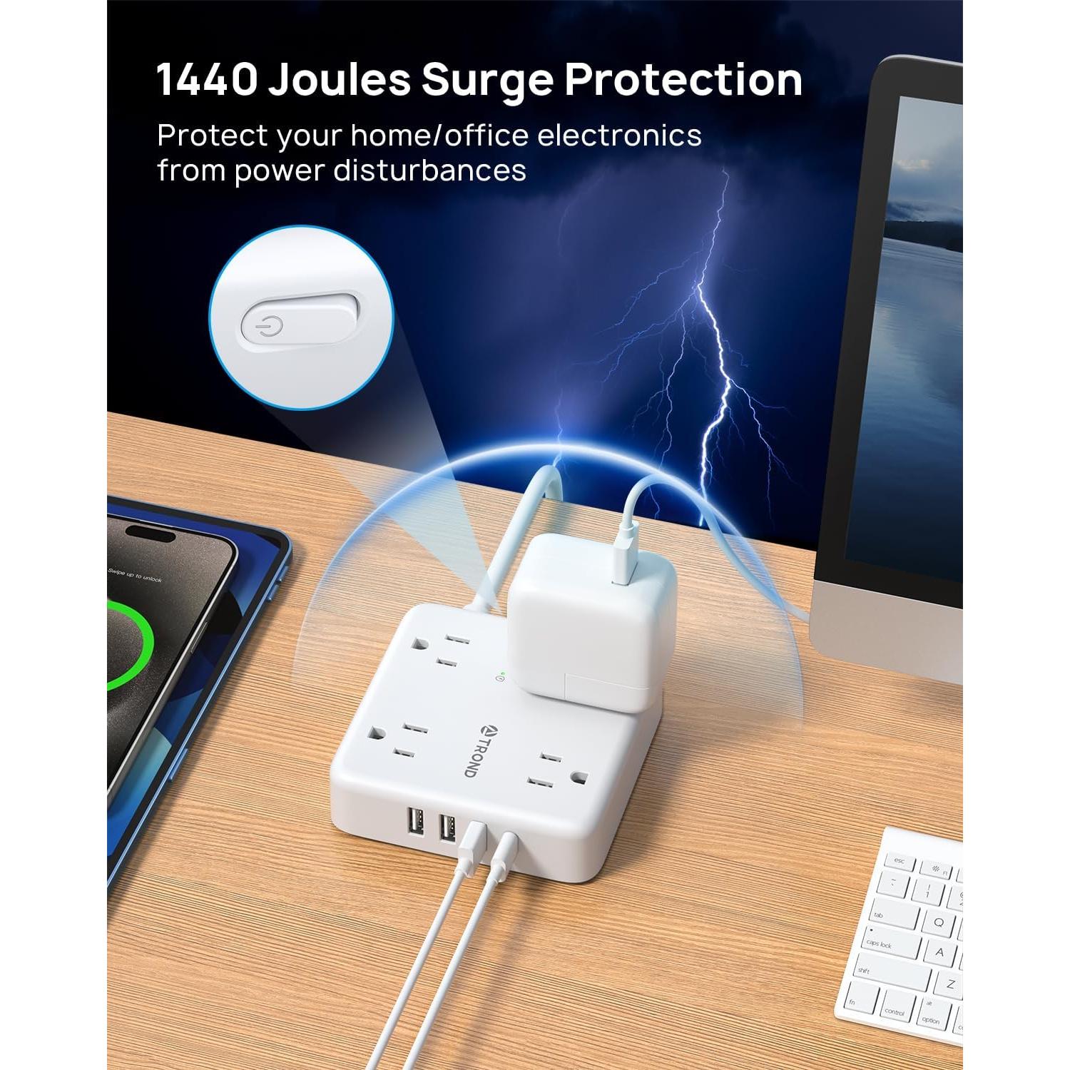 Regleta TROND 2 Clavijas 5FT con 4 Salidas AC y USB-C