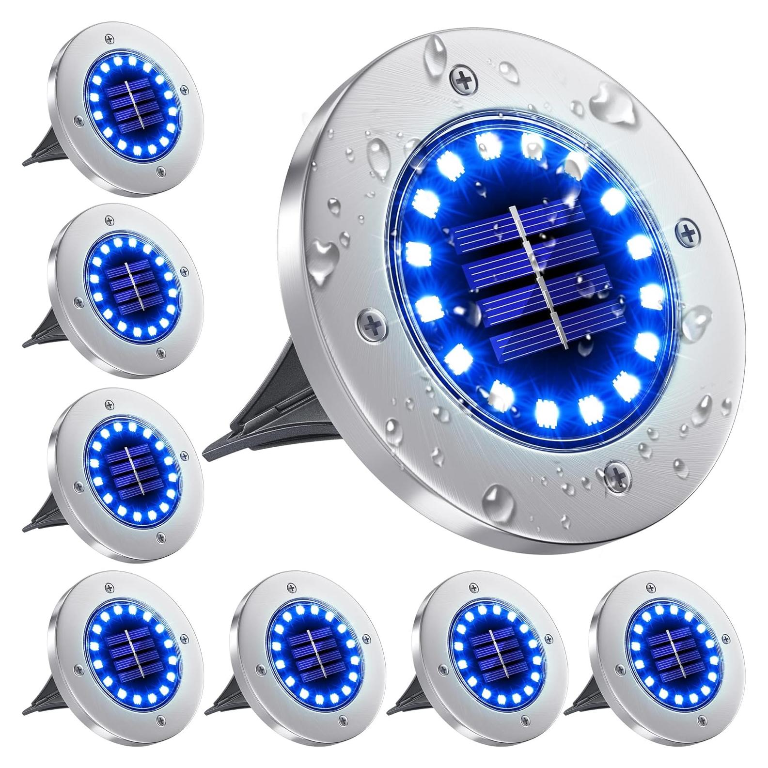 Luces Solares de Suelo NFESOLAR 16 LEDs Azul Impermeables 8 Pzas
