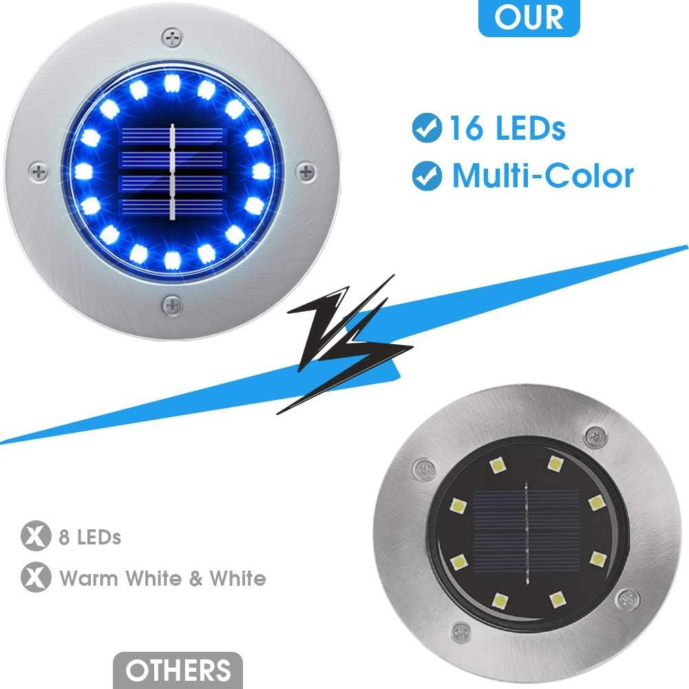 Luces Solares de Suelo NFESOLAR 16 LEDs Azul Impermeables 8 Pzas