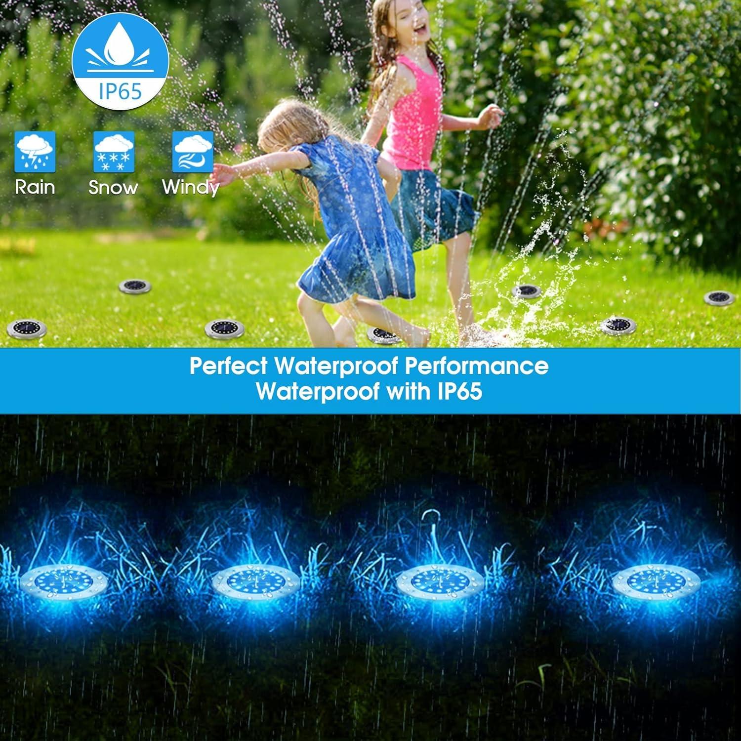 Luces Solares de Suelo NFESOLAR 16 LEDs Azul Impermeables 8 Pzas