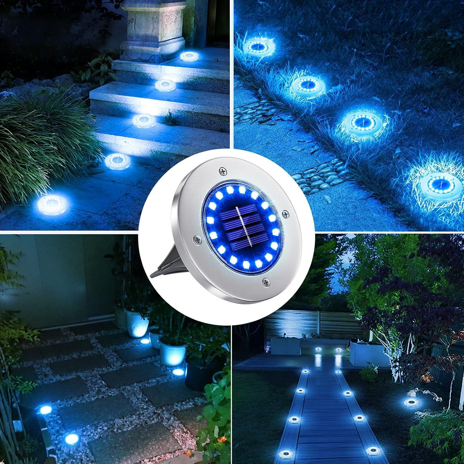 Luces Solares de Suelo NFESOLAR 16 LEDs Azul Impermeables 8 Pzas
