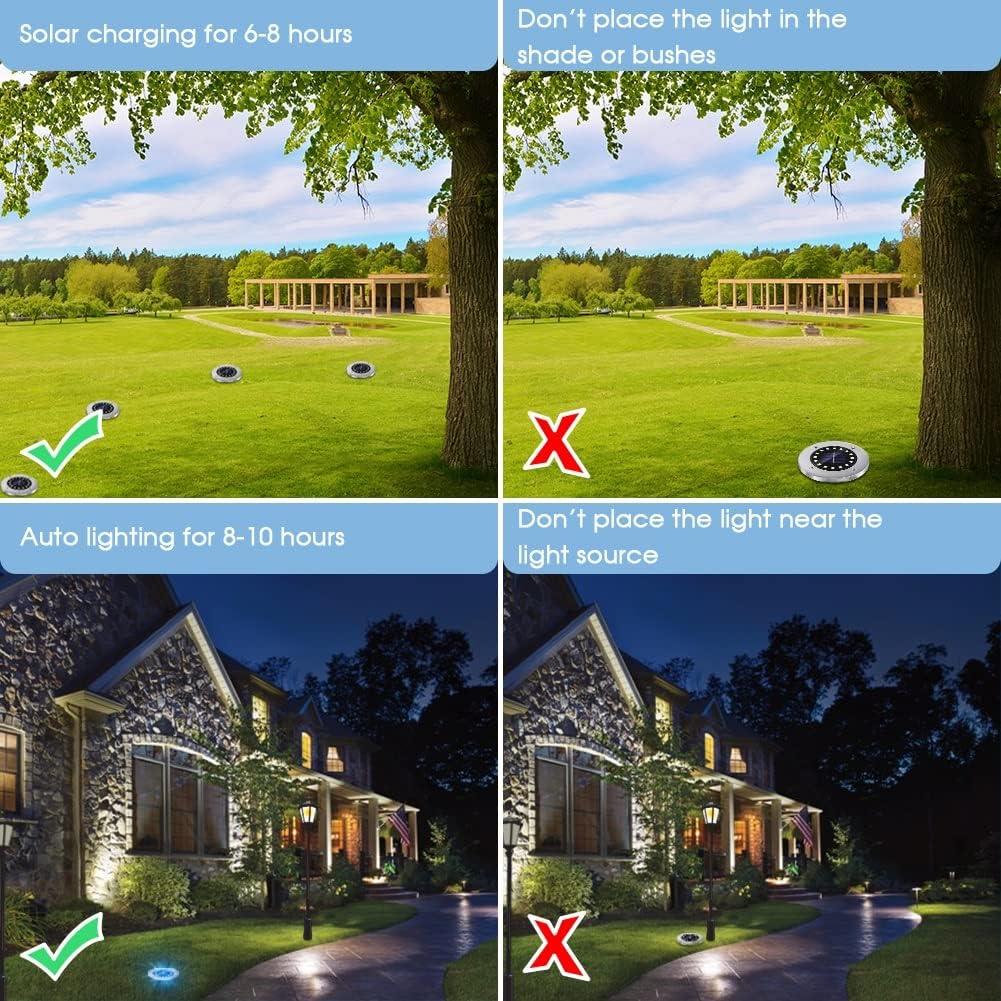 Luces Solares de Suelo NFESOLAR 16 LEDs Azul Impermeables 8 Pzas