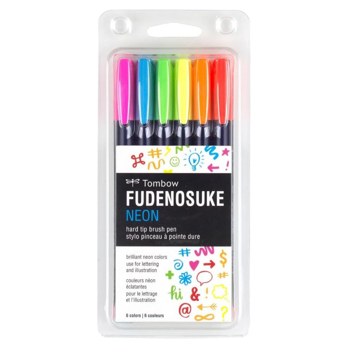 Tombow Fudenosuke Brush Pens Neón 6-Pack Punta Dura