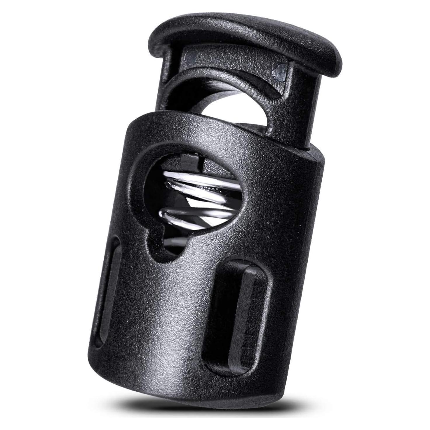 Plastic Cord Locks Single Hole Spring Toggle Stopper Cord Stops Fastener Toggles for Shoelaces, Drawstrings, Paracord, Bags, Clothing, and More (10Pcs, Black)