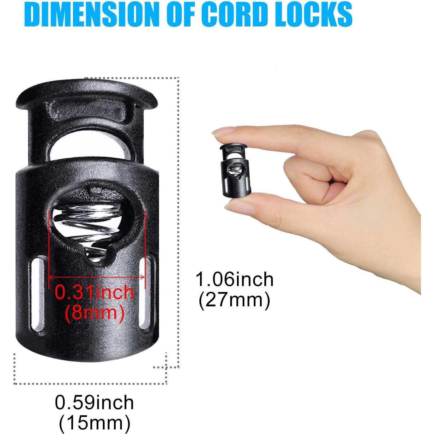 Plastic Cord Locks Single Hole Spring Toggle Stopper Cord Stops Fastener Toggles for Shoelaces, Drawstrings, Paracord, Bags, Clothing, and More (10Pcs, Black)