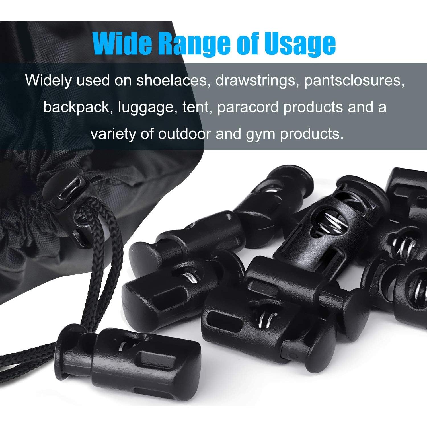 Plastic Cord Locks Single Hole Spring Toggle Stopper Cord Stops Fastener Toggles for Shoelaces, Drawstrings, Paracord, Bags, Clothing, and More (10Pcs, Black)